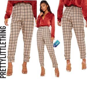 Pretty Little Things NWT Black Tan Check Peg Leg Pants size 12